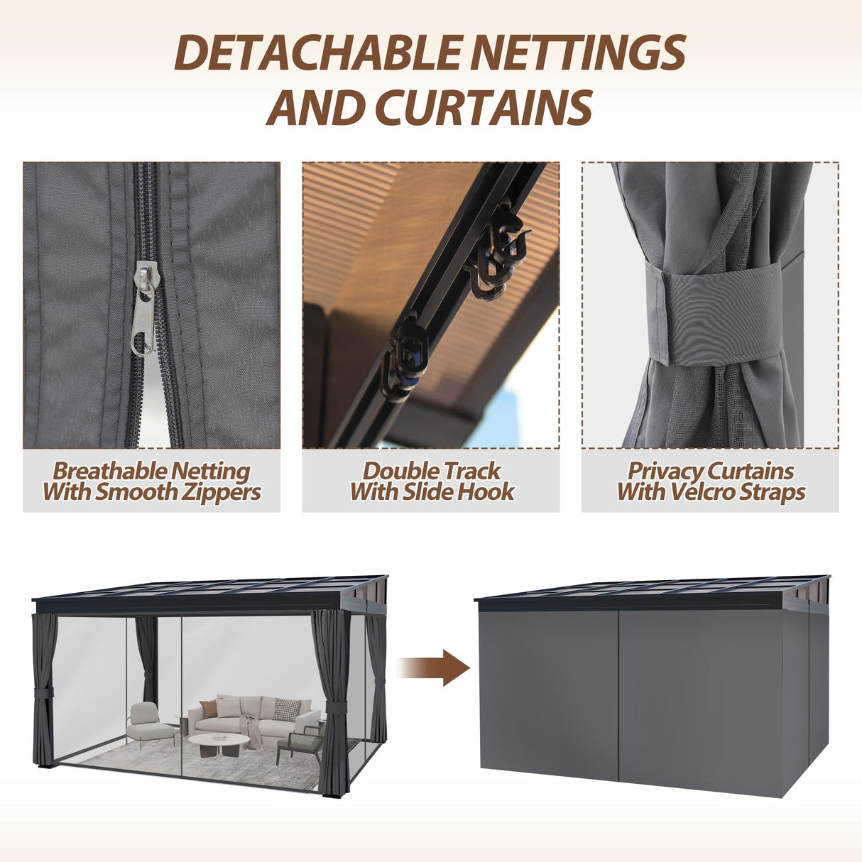 Raysfung 10' x 13' Polycarbonate Hardtop Gazebo,Wall Mounted Gazebo with Aluminum Frame Lean to Gazebo Pergola with Sloping Roof for Outdoor, Backyard, Patio Raysfung