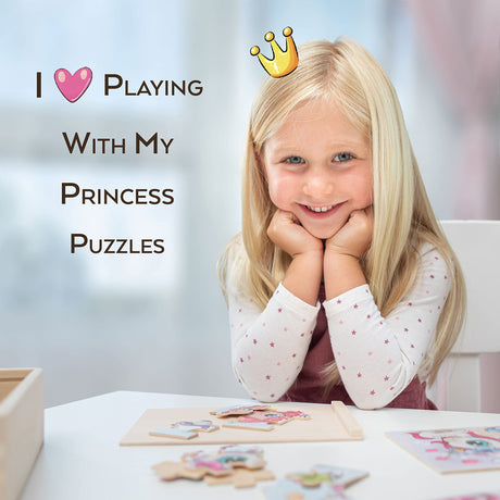 TOYLI 4-in-1 Princess Jigsaw Puzzles for Kids, Wood Puzzles for Kids Ages 3-5 48 Piece Wooden Puzzles for Toddlers 3-5, Wooden Puzzles for Toddlers, Essential Skills Gift for Girls Princesses TOYLI