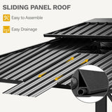 DWVO 12x16ft Gazebo Double Roof Hardtop with Nettings and Curtains, Heavy Duty Galvanized Steel Outdoor Vertical Stripes Roof for Patio, Backyard, Deck, Lawns, Grey DWVO