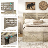 Maupvit Farmhouse Full Size Bed Frame with Sliding Barn Door Storage Cabinets, Rustic Platform Bed Frame with Adjustable Headboard, Sturdy Wood & Metal Frame, No Box Spring Needed, Noisy-Free Maupvit