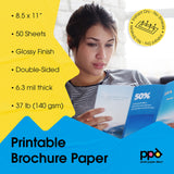 PPD Double Sided Photo Paper, Glossy Brochure Paper 8.5 x 11 for Inkjet Printer, 140 gsm, 6.3 mil Thick for Magazine, Flyer, Presentation, Program, Instant Dry & Water Resistant (100 Sheets) PPD