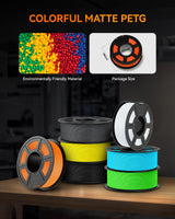 TECBEARS Rapid PETG Filament Bundle，High Speed 3D Printer Filament, High Toughness Matte PETG, Pack of 10, 10 Colors, Black+White+Gray+Red+Orange+Green+Blue+Pink+Yellow+SKU Blue TECBEARS