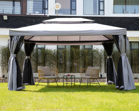 Yangming Gazebo 10X13 ft Outdoor Gazebos Clearance with Outside Mosquito Netting and Curtains for Patio Deck Backyard Garden, Gray Yangming
