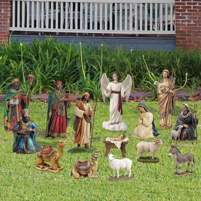 14 Pcs 11.9'' Tall Metal Christmas Outdoor Nativity Scene Set, Small Size Holy Family Yard Sign Decorations Weatherproof Nativity Lawn Signs with Stakes for Xmas Yard Garden Outside Home Decor
