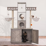 Heybly Cat Tree with Litter Box Enclosure for Indoor Big Cat, Cat Tower for Large Cats 20 lbs Heavy Duty, Modern Cat Condo Furniture with Scratching Posts, Rustic Gray HCT110SG Heybly