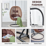 LFVFFA Egg Swing Chair with Stand Outdoor Indoor, Hanging Egg Chair with Cushions and Pillow,300lbs Capacity for Porch, Patio, Bedroom, Balcony, Brown LFVFFA