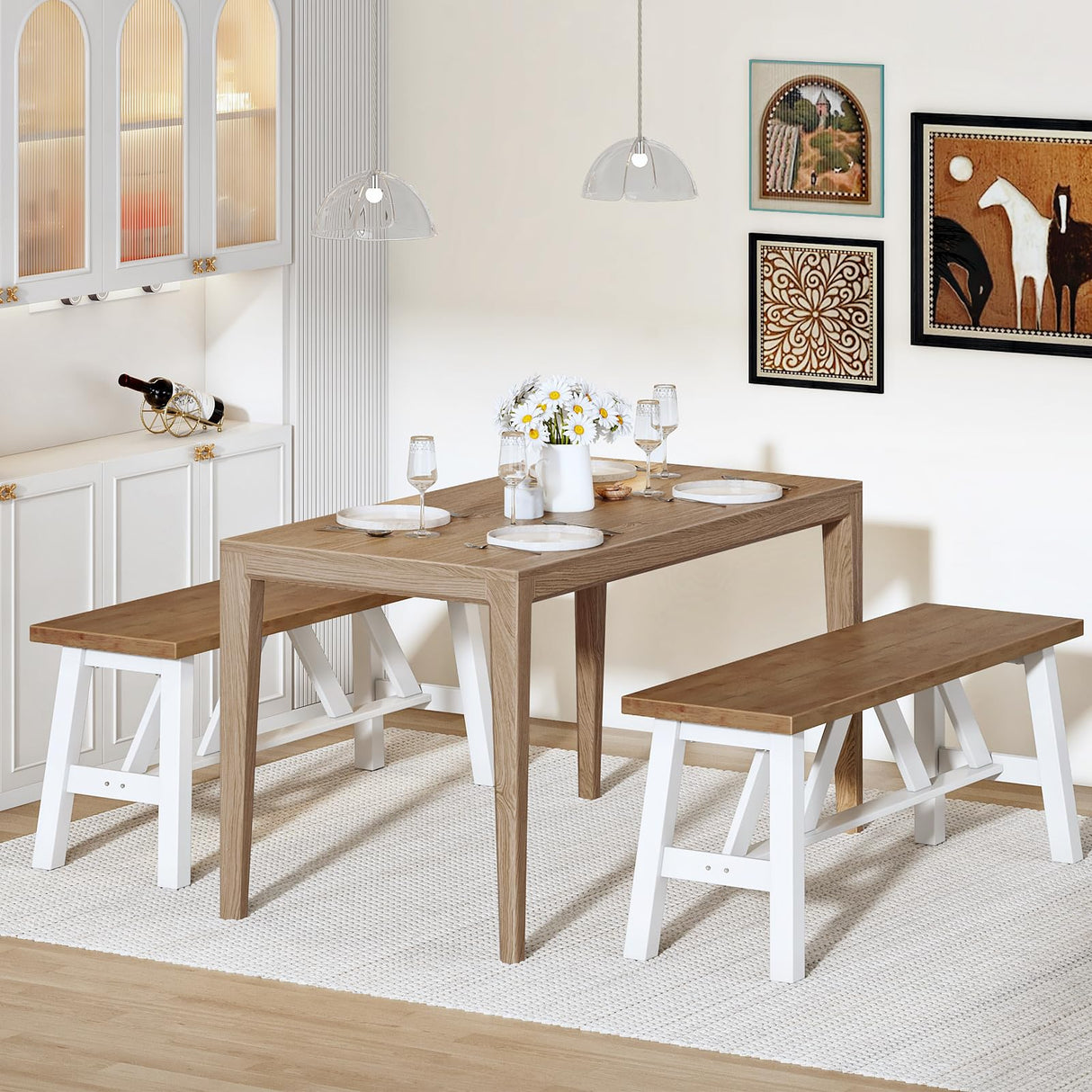 HOOBRO Bamboo Dining Bench, 39.4 inch Farmhouse Kitchen Table Bench, Solid Bamboo Dining Room Bench for Kitchen, Living Room, Bedroom, Hallway, Sturdy and Stable, Walnut and White WH17CD01 HOOBRO