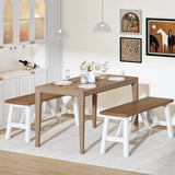 HOOBRO Bamboo Dining Bench, 39.4 inch Farmhouse Kitchen Table Bench, Solid Bamboo Dining Room Bench for Kitchen, Living Room, Bedroom, Hallway, Sturdy and Stable, Walnut and White WH17CD01 HOOBRO