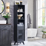 OKD 68" Tall Bathroom Storage Cabinet, Mid-Century Linen Tower with Drawer, Adjustable Shelf, Slatted Hinged Door, Curved Edges, Space-Saving Organizer for Bathroom, Kitchen, Living Room - Dark Grey OKD