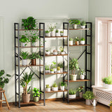 SUPERJARE Triple 5 Tier Bookshelf, Bookcase with 14 Open Display Shelves, Wide Book Shelf Book Case for Home & Office, Rustic Brown SUPERJARE