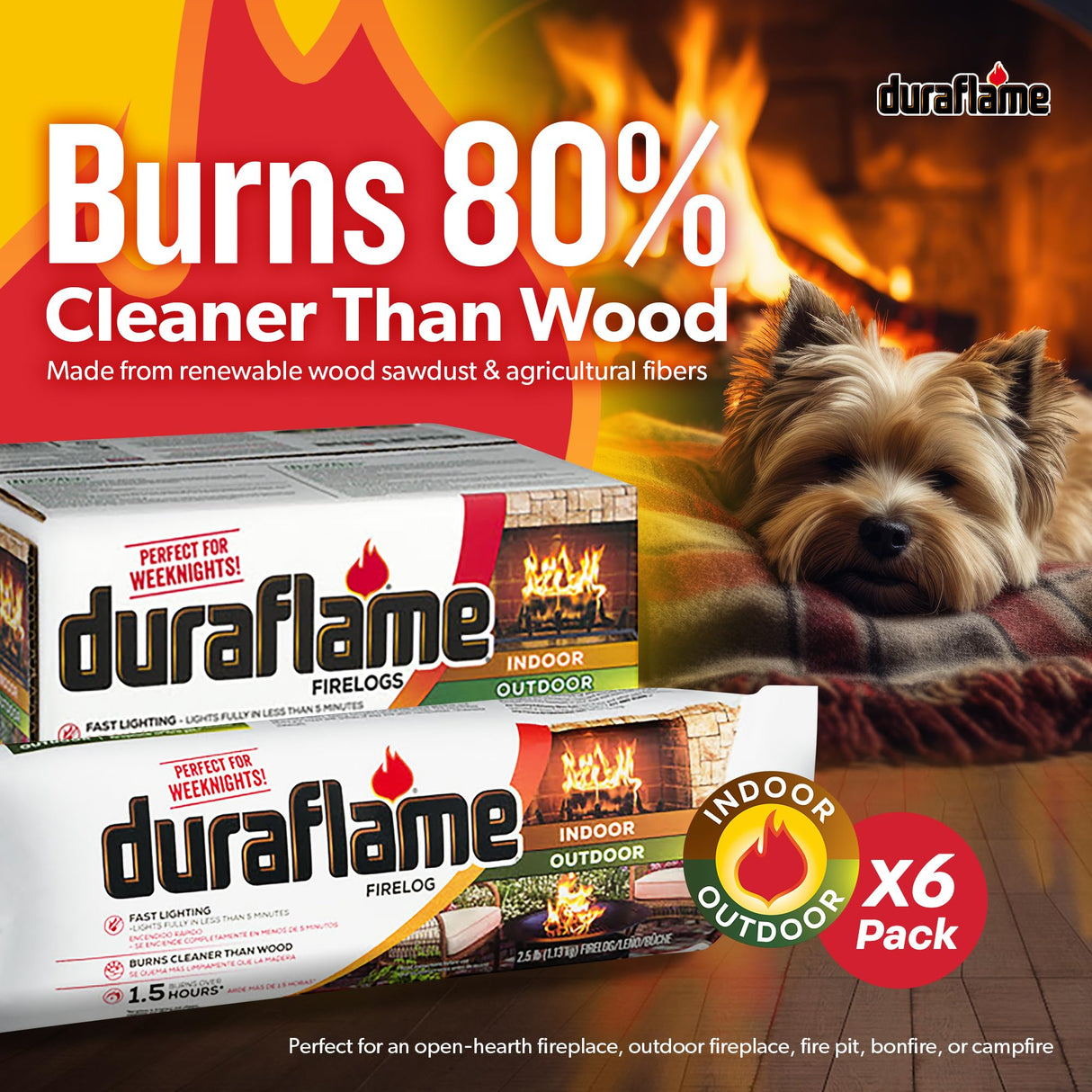 Duraflame 12-Pack Indoor/Outdoor Logs for Fireplace & Fire Pit, 1.5-Hour Burn, 2.5lb Each Duraflame
