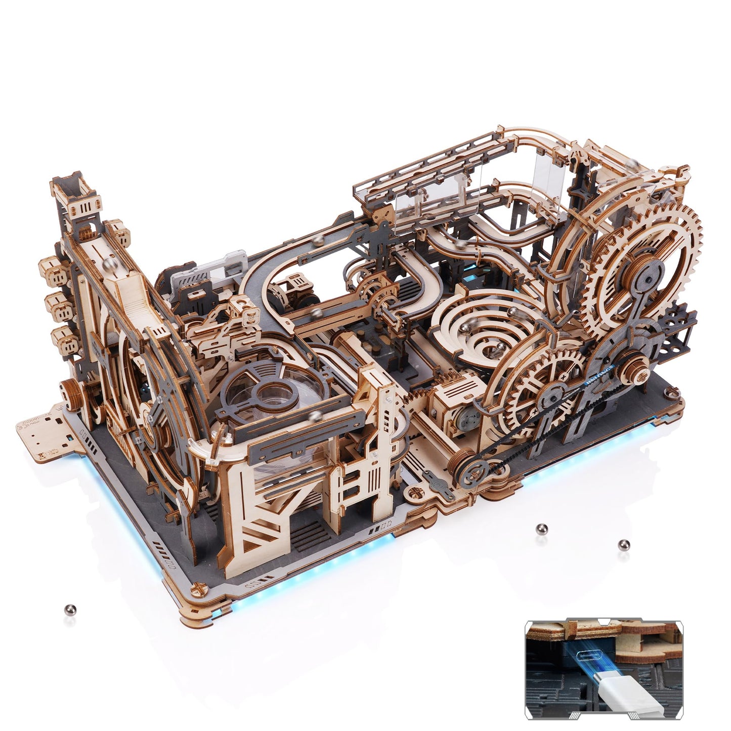 ROBOTIME 3D Puzzle - Combination Set Marble Tracks - Motorized Marble Spaceport LGC01+Marble Night City LGA01+Link Pack LG01 - Engineering Gift Choice - WoodArtSupply