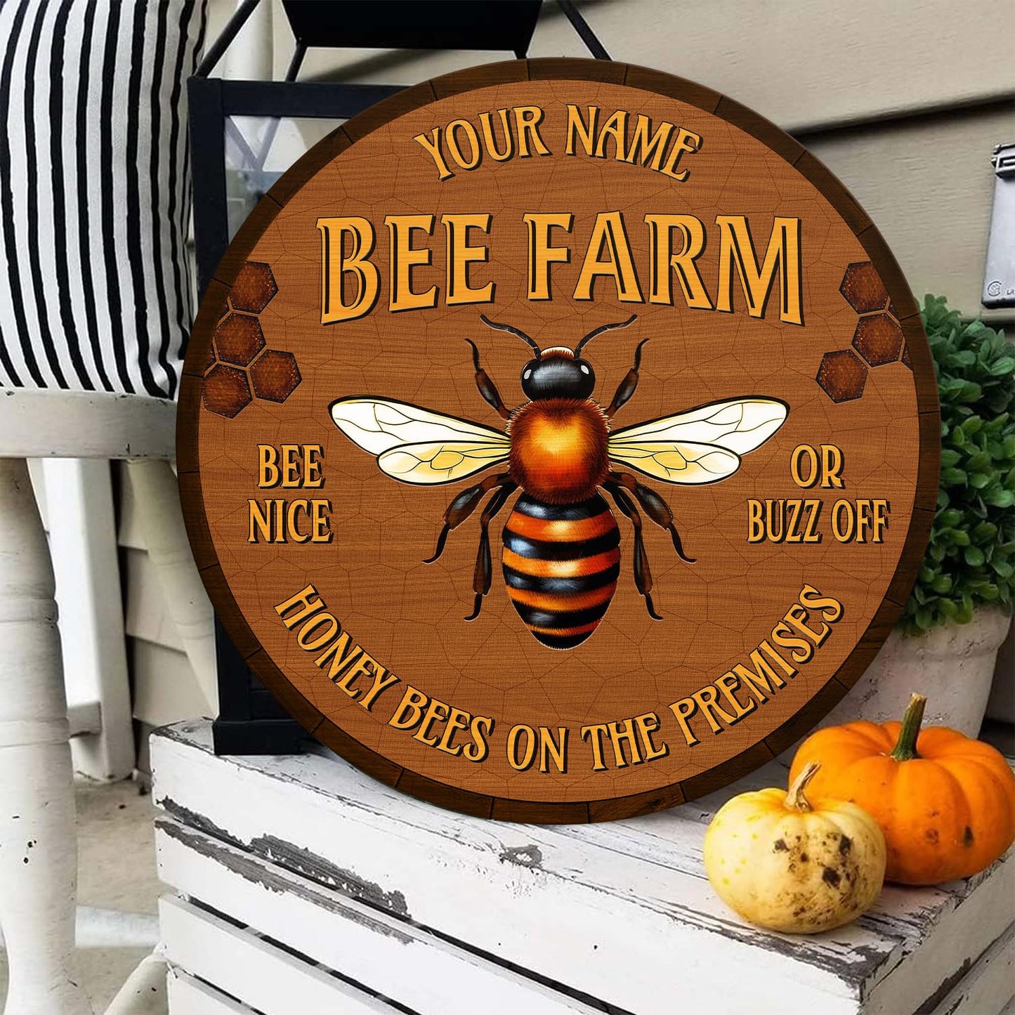 Artsy Woodsy Personalized Honey Bee Wooden Sign (Not Real Carved) Wall Art Plaque Decor Accessories, Gifts for Beekeepers Bee Lovers, Bee Farm Sign, Beekeeping Apiary Beehive Garden Yard Outd - WoodArtSupply