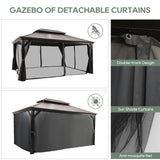 Sumshadow 12'x16' Hardtop Metal Gazebo, Outdoor Galvanized Steel Double Roof Canopy, Aluminum Patio Gazebo with Netting and Curtains for Patio, Lawns, Deck, Backyard,Grey Sumshadow