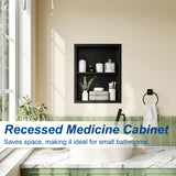 Qeke 14x18 Medicine Cabinet Recessed, Medicine Cabinet Without Mirror, 304 Stainless Steel Medicine Wall Niche with Double Shelves, Matte Black Qeke