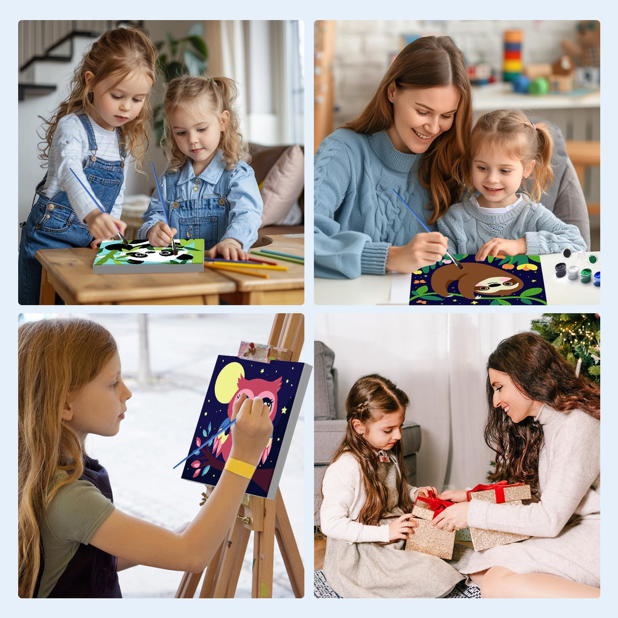 MXJSUA 4 Pack Framed Canvas Paint by Numbers for Kids Adults, Cute Pandas Paint by Numbers Kit for Children Beginners, DIY Acrylic Painting Craft Kits for Home Wall Decor, 8x8 inch MXJSUA