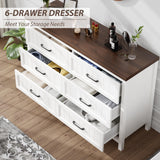 Jocoevol Farmhouse Dresser 6 Drawer Dresser for Bedroom, Large Wooden Dressers Double Grey Dresser with Deep Drawers Dressers for Hallway, Entryway (White and Brown) Jocoevol