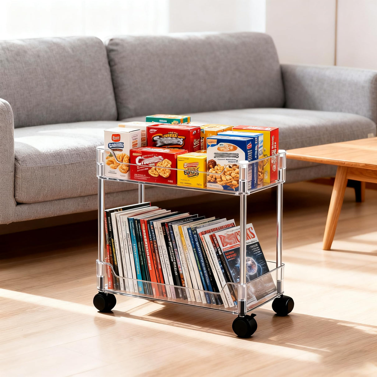 Betoveren 2 Tier Utility Rolling Cart Storage Organizer with Wheels Under Desk Mobile Bathroom Cart Organizer for Office Bathroom Home Kitchen Organization Transparent (Width 8.85 Inches) Betoveren