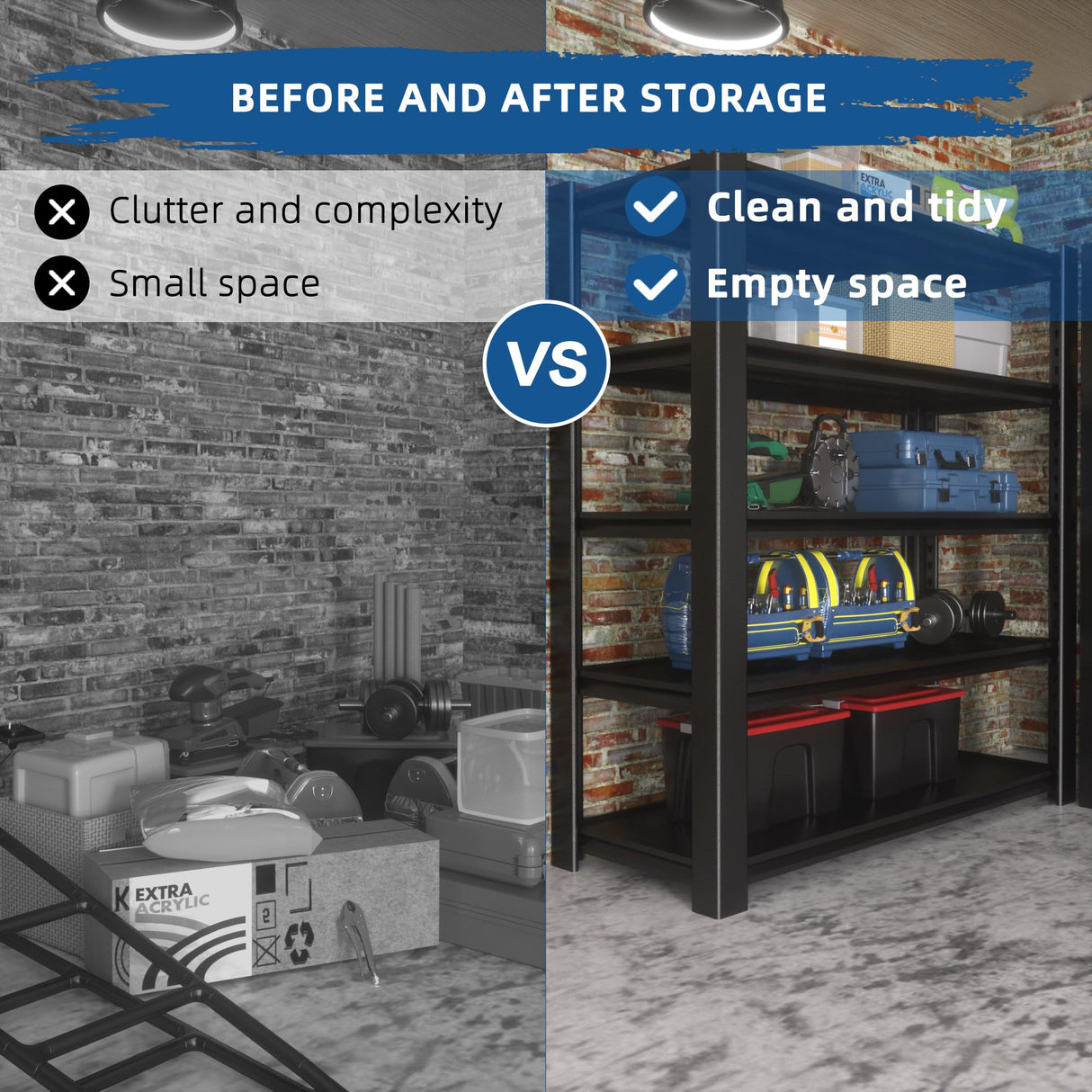 WOZBUD 76.6" H Heavy Duty Garage Shelving Unit, 60" W Adjustable Metal Storage Rack, 5-Tier Metal Shelves, 24" D Industrial Shelving for Garage, Basement, Workshop, Heavy Duty Storage Shelf.1Pack WOZBUD