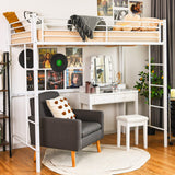 Giantex Metal Loft Bed Twin Size, Heavy Duty Loft Bed Frame with 2 Ladders, Twin Over Loft Bunk Bed with Full-Length Guard, Space-Saving Bed Frame for Kids Teens Adults, No Box Spring Needed (White) Giantex