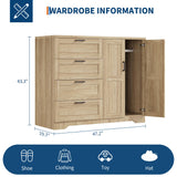 GarveeHome Multifunctional Wooden Dresser for Bedroom, 43.3 in H 2 Door Wardrobe Armoire Closet with 4 Drawers and Hanging Rod, Low Storage Cabinet for Hanging Cloth, Natural Oak GarveeHome