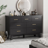 Dresser for Bedroom with 7 Drawer, Wood Modern Chest of Drawers with X-Shaped Sturdy Base, Wide Double Dresser Closet Clothes Storage Organizer, Wooden Dresser TV Stand for Living Room, Hallway, Black Xixini