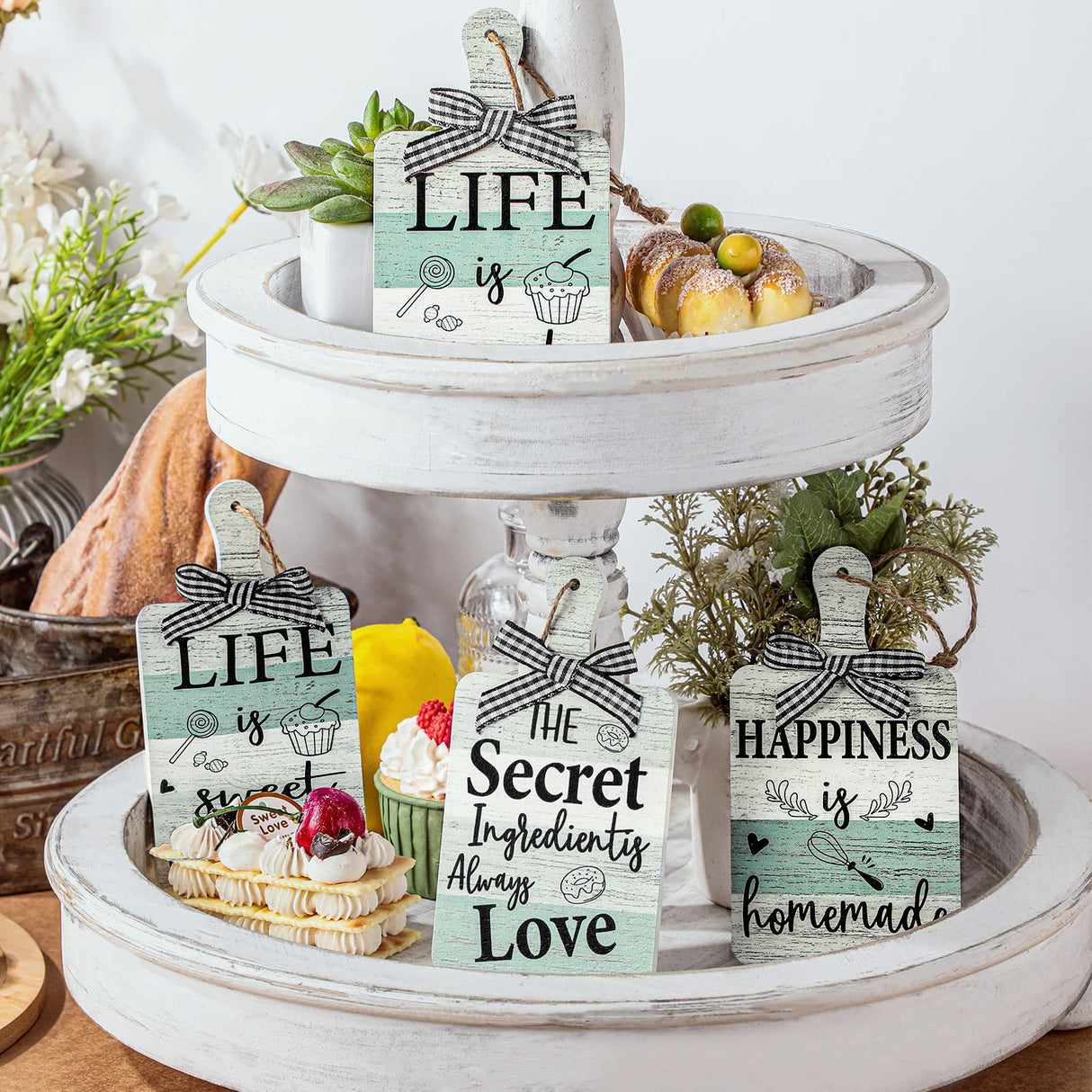 4 Pieces Wooden Tiered Tray Decor Kitchen Cutting Board Sign Farmhouse Wood Hanging Wall Art Sign Old Shack Kitchen Wall Decor Rustic Decor for Home Dining Living Room Bar Cafe Decoration Yookeer