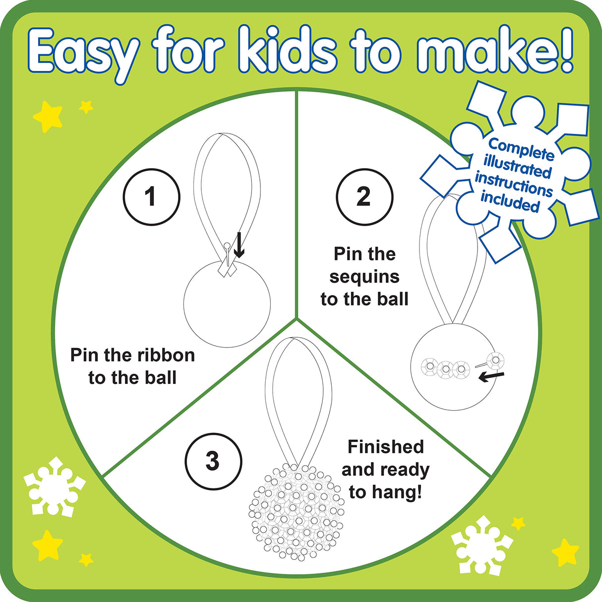 READY 2 LEARN- Create Your Own Sequin Ornaments - Set of 6 - Christmas Crafts for Kids - Christmas Tree Decorations - All Materials Included, Green,Red,Silver READY 2 LEARN