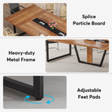 LITTLE TREE 8FT Conference Table for 10 People, Large Meeting Table, Modern Conference Room Table with Cable Management, Training Table with Strong Metal Legs for Office, Brown LITTLE TREE