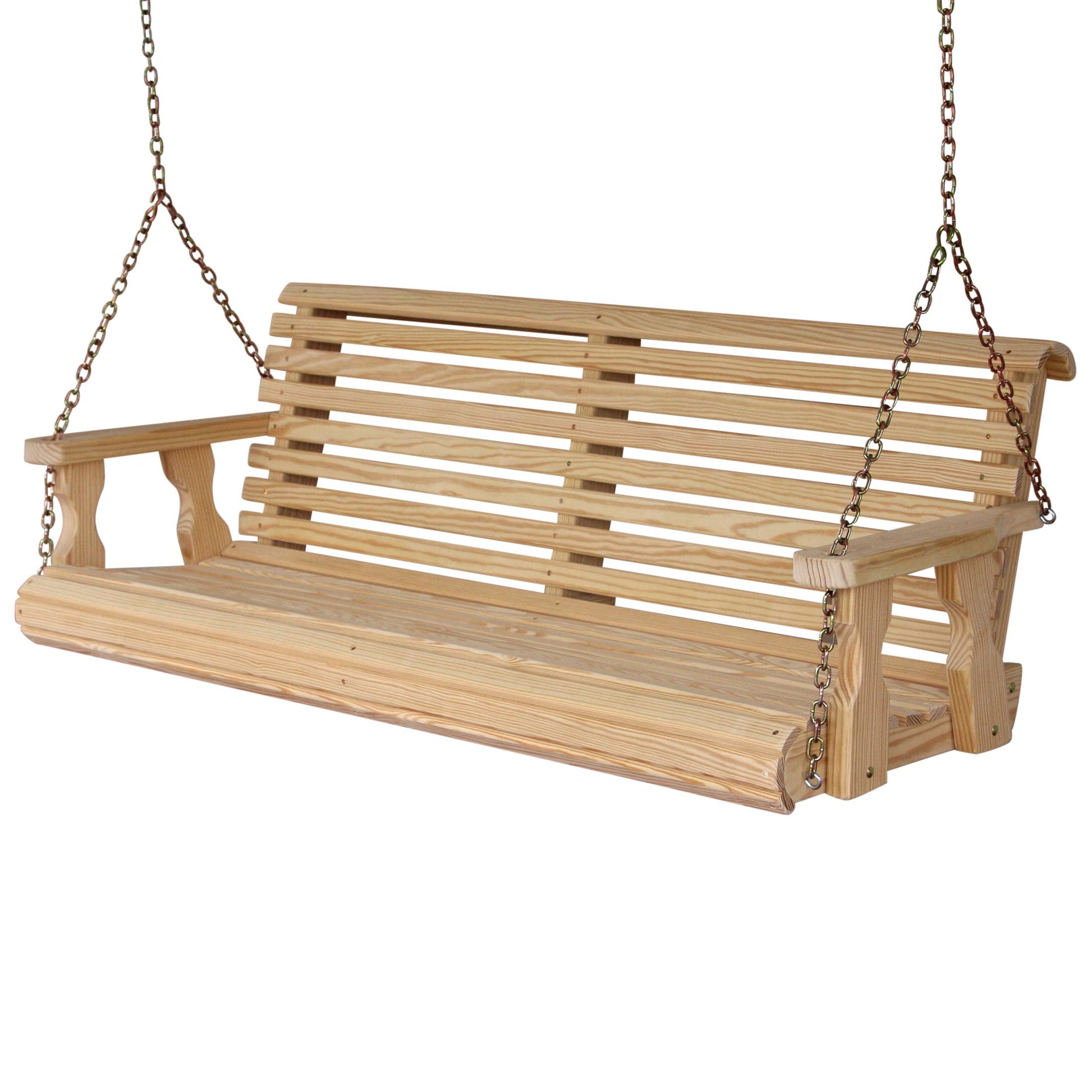 Amish Casual Heavy Duty 800 Lb Roll Back Treated Porch Swing with Hanging Chains (5 Foot, Unfinished) - WoodArtSupply