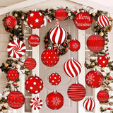 Huwena 24 Pcs Christmas Decorations Outdoor Christmas Hanging Ornaments Peppermint Candy Yard Signs Double Sided Lawn Decorations Peppermint Ornaments for Xmas(Red) Huwena