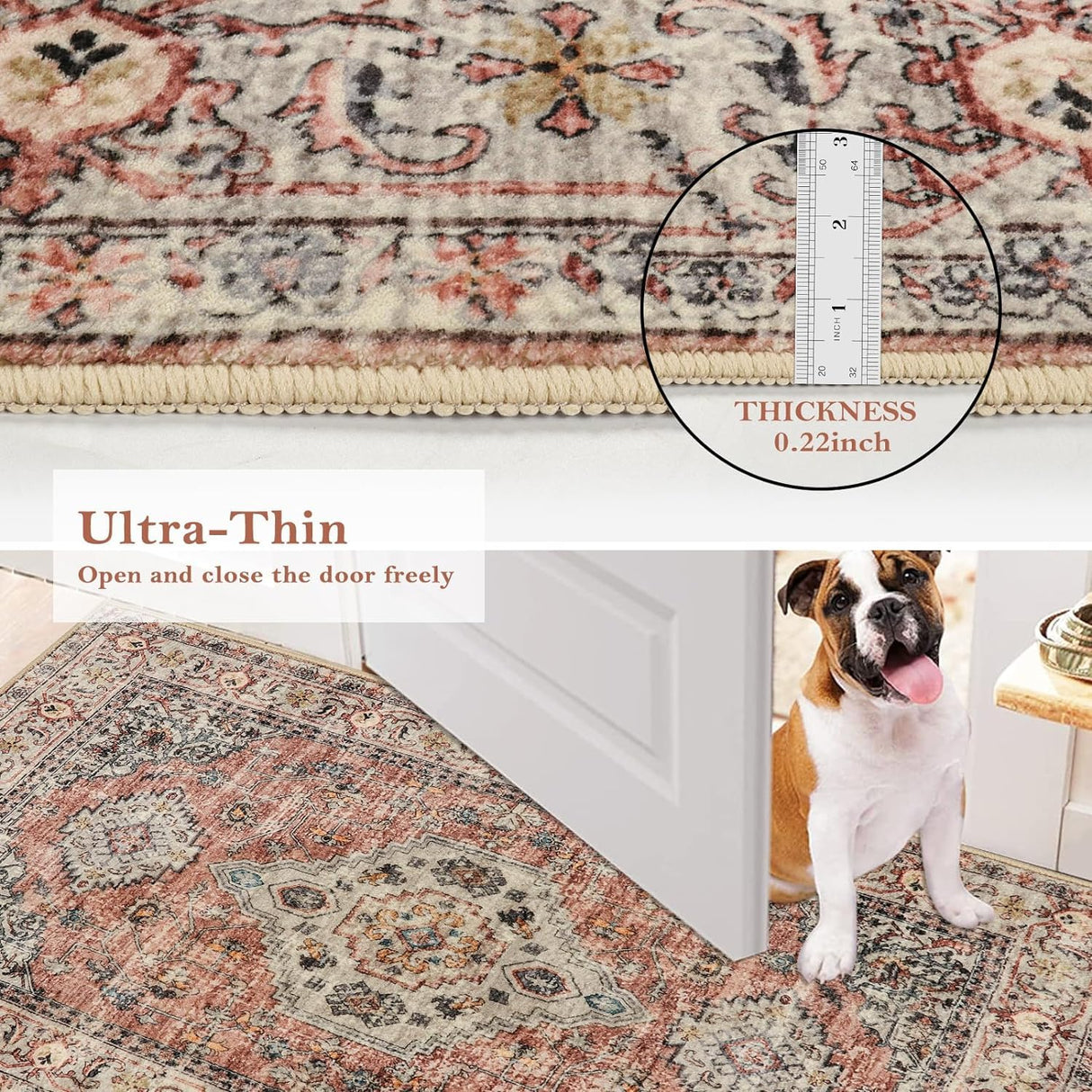 Lahome Oriental Hallway Runner Rug, 2.5x8 Kitchen Runner Non Slip Ultra-Thin, Soft Washable Hallway Rug Distressed Non Shedding Long Carpet for Entryway ‎Laundry Room Bathroom, Peach/Orange Lahome