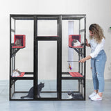 Nyeekoy 71Inches Large Wood Catio Outdoor Cat Enclosure with Perches and Condos, Cat House Indoor with Waterproof Roof, Cat Shelter 7 Platforms & 2 Resting Box, UV Resistant (Gothic) Nyeekoy