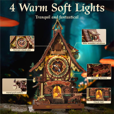 ROKR 3D Wooden Puzzles for Adults, Cuckoo Clock Model Kit, Room Home Decor DIY Watch Making Kit Functional Mechanical Building Toys, Hobbies Birthday Christmas Day Gifts for Men Women Kids 14+ ROKR