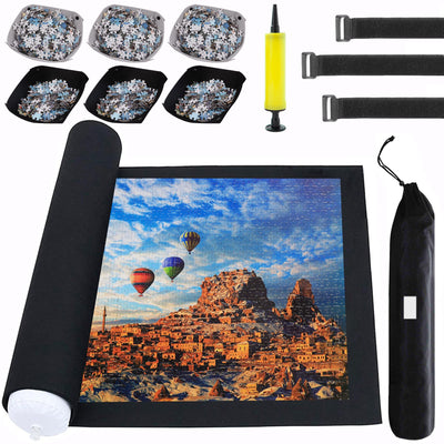 Puzzle Mat Roll Up Puzzles Board for Jigsaw Up to 2000, 1500, 1000, 500 Pieces Large Portable Table Saver Mats Puzzle Keeper Cover with Sorter Trays Storage Bag Kit Holder Organizer Pad for Adults Kid