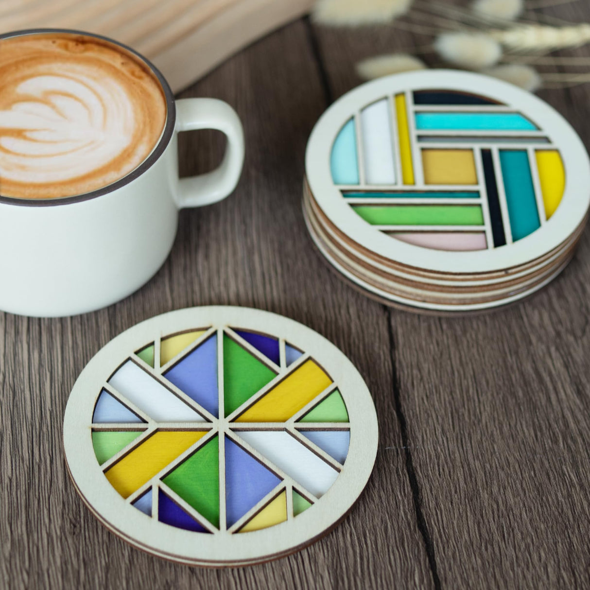 Temlum Wooden Coasters Painting Kit, Paint You Own Coaster Wooden Painting Craft Kit for Adults and Beginners Art Craft Supplies Temlum