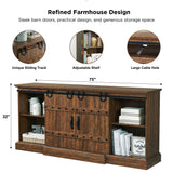 OKD Farmhouse 75" TV Stand for 80 85 Inch TV, Rustic Media Console Table with Sliding Barn Door, Large Highboy Entertainment Center with Storage Cabinet for Living Room, Bedroom, Reclaimed Barnwood OKD