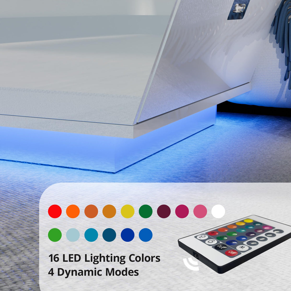 Cozy Castle High Gloss Coffee Table with LED, Modern Center Table with 2 Large Hidden Storage Drawers for Living Room, White, 41.3" W x 23.6" D x 13.6" H Cozy Castle