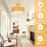 SineRise 16'' Rattan Flush Mount Ceiling Light Fixture,2-Tier Drum Hand-Woven Boho Flush Mount Ceiling Light,Farmhouse Light Fixture for Living Room,Kitchen,Bedroom Foyer Entryway ect. SineRise