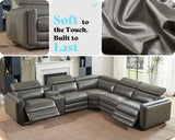 AMERLIFE Power Recliner Sofa, 129 Inch Oversized Reclining Sofa with Console & Speaker, 5 Seats L Shaped Sectional Couch for Living Room, Dark Grey Leather AMERLIFE