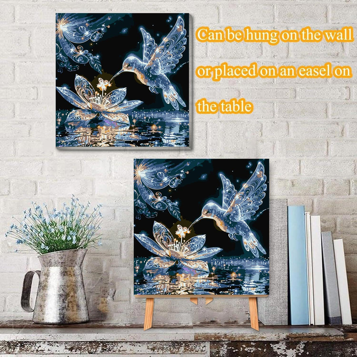 VIGEGU Hummingbird Paint by Numbers Kit for Adults with Framed - Paint by Number with Wooden Easel DIY Adult Paint by Number Kits Box Pack Acrylic Oil Painting 10x10inch VIGEGU