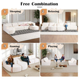 EYATZO 144" Sectional Couches for Living Room, Comfy U-Shaped Cloud Couch with Chaise Lounge, Modern Deep Seat Boneless Sofa, No Assembly Required (Boucle, White) EYATZO