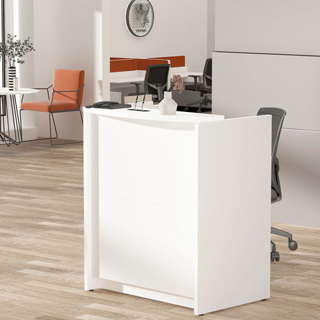 ALFA BUSINESS White Reception Desk, Front Desk for Small Office Spaces, Wooden Checkout Cash Counter for Lobby, Salon, Retail ALFA BUSINESS
