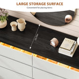 Jocoevol Modern LED 6 Drawer Dresser for Bedroom, White Large Chest of Drawers with Hidden Handles, Long Double Wooden Dresser Closet for Living Room, Entryway, Hallway - White Jocoevol