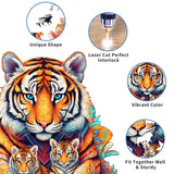 Woodemon Wooden Puzzles for Adults, Tiger Family (M-190pcs) Wooden Jigsaw Puzzles Kids, 11.2 * 11.8in Unique Shaped Animal Wood Puzzles Adults, Fathers Birthday Family Games Woodemon