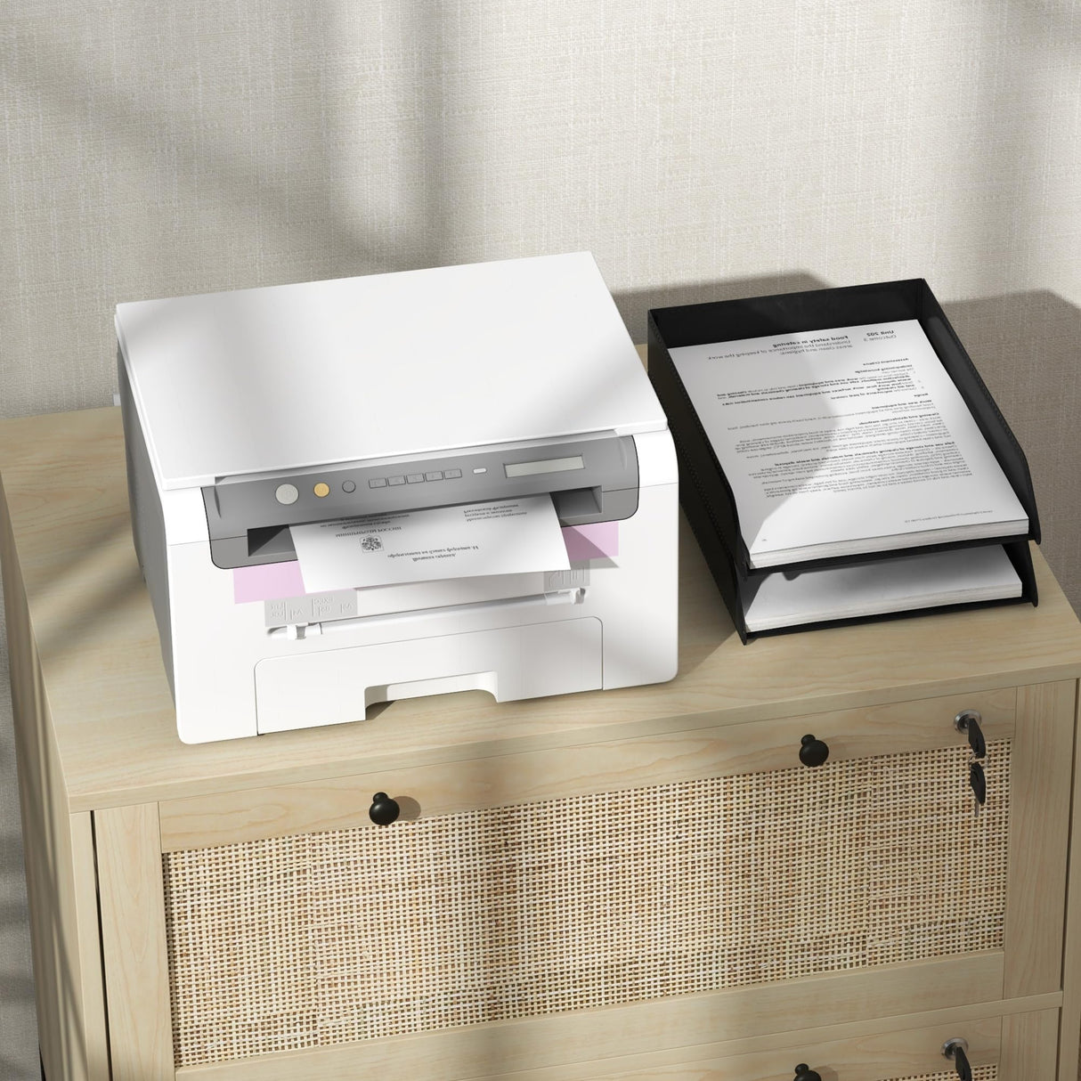 Vinsetto 2 Rattan Drawer File Cabinet with Lock, Lateral Filing Cabinet with Adjustable Hanging Bar for Letter, A4 and Legal Size Files, Printer Stand for Home Office, Natural Vinsetto