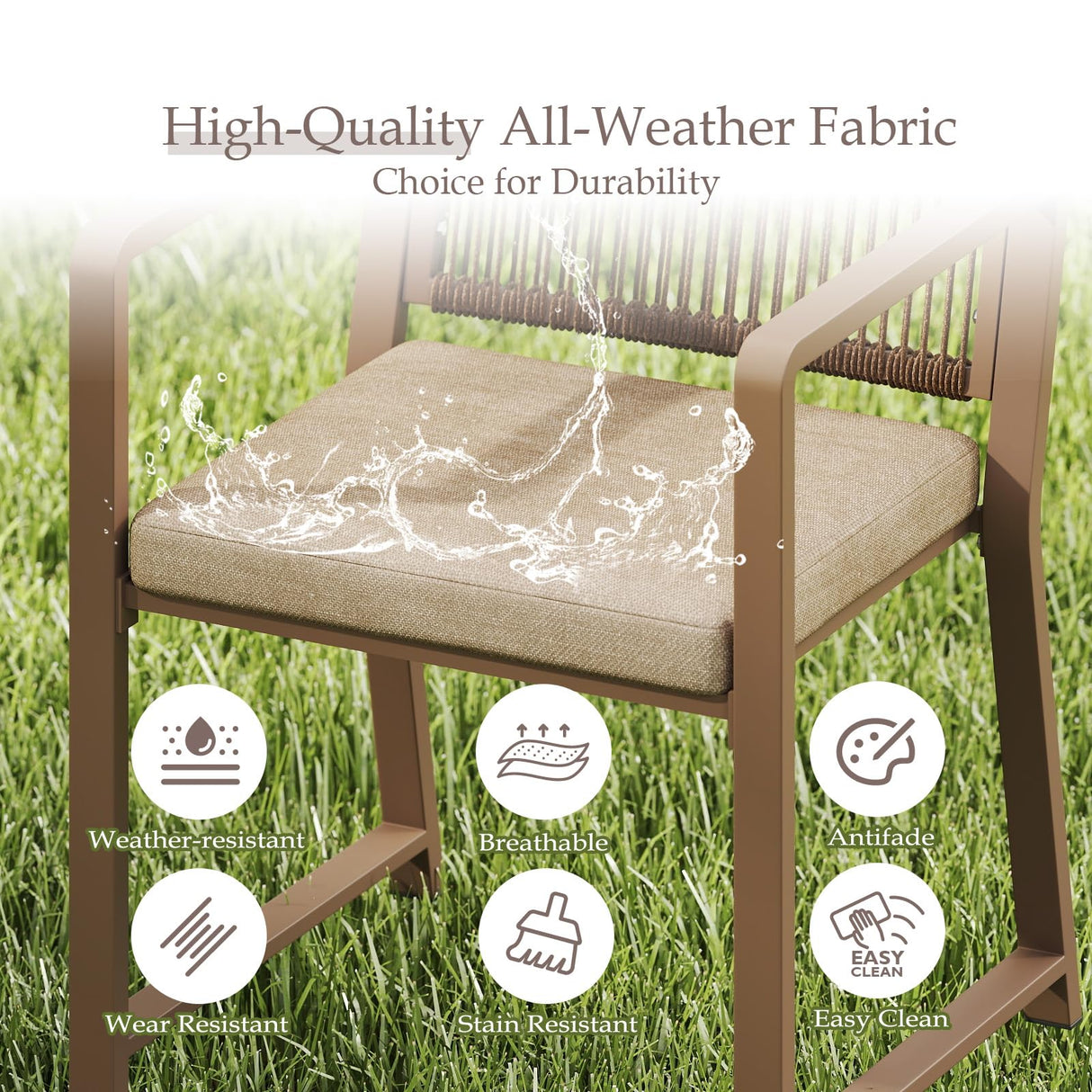 Coreporch Aluminum Outdoor Patio Dining Chairs - Imitation Rope Vine Chair Ergonomic Backrest Design Detachable Seat Cushion Soft and Breathable Garden Porch, Light Brown Set of 2 Coreporch