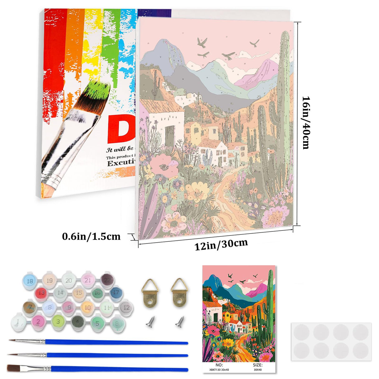 Lxmsja Mountains Landscape Paint by Numbers Kit for Adults, Cacti Acrylic Paint by Numbers for Adults Beginner, DIY Craft Supplies Oil Painting Kits for Home Wall Decor 12x16 inch (Framed) Lxmsja