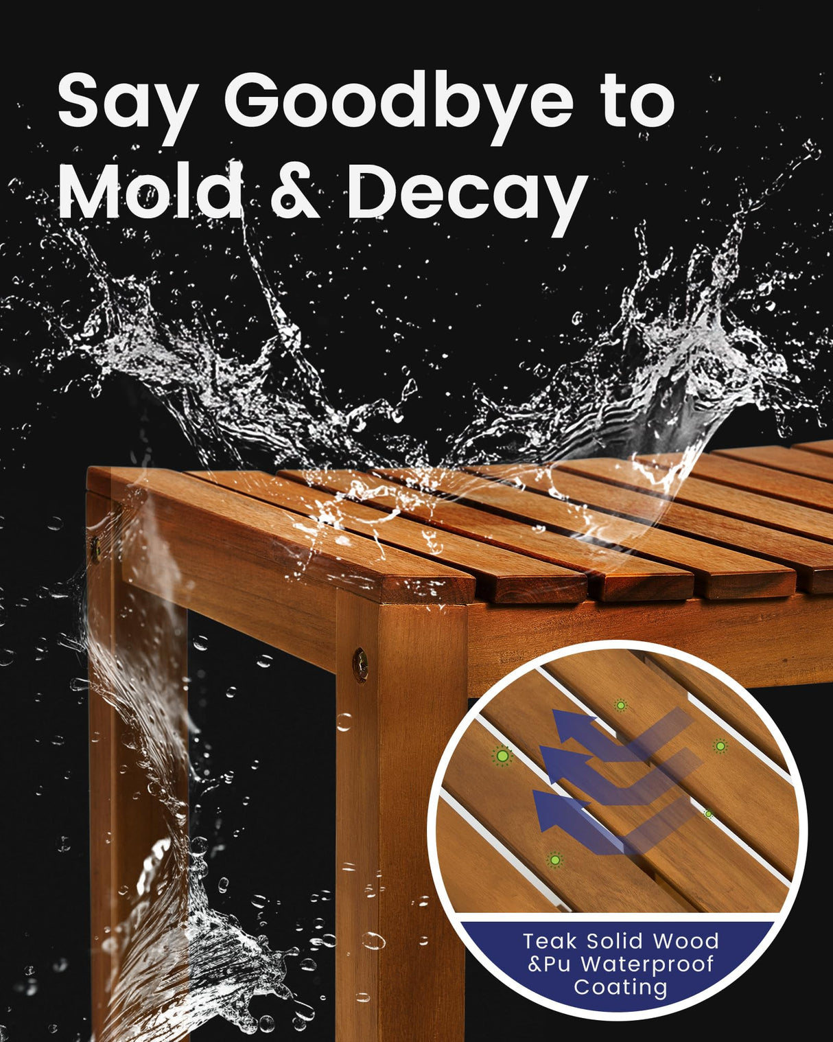 Upolana Teak Shower Bench, 32" Solid Wood Shower Stool for Inside Shower to Sit On, Wooden Bathroom Shower Seat Waterproof Upolana