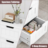 FOTOSOK Bathroom Floor Cabinet, Free-Standing Storage Cabinet with 5 Drawers, 11.8” x 15.7” x 40.1” Wooden Storage Cabinet with Cut-Out Handles, Side Tall Storage Cabinet for Bathroom, Living Room FOTOSOK
